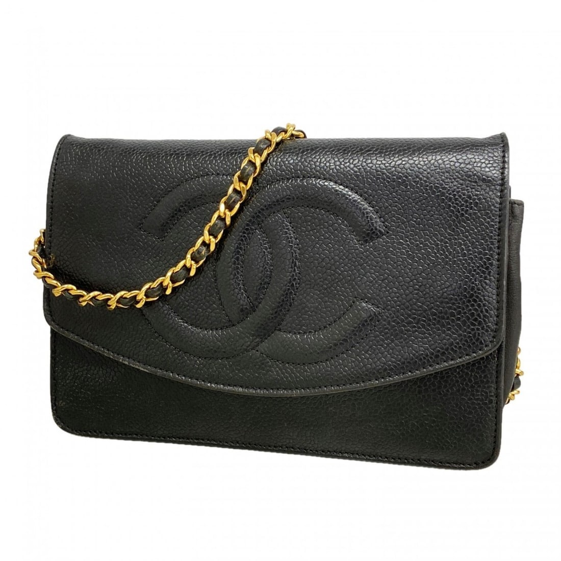 Chanel Wallet/Shoulder Wallet Chain Shoulder Caviar Leather Black Women's: --- Catalog ---Category: SizeSize (HxWxD): 13cm x 18.5cm x 3.5cm / 5.11'' x 7.28'' x 1.37''Category: DesignType: Chain/Shoulder walletColor: BlackGender: WomenMaterial: Grained Calfskin Category: Gene