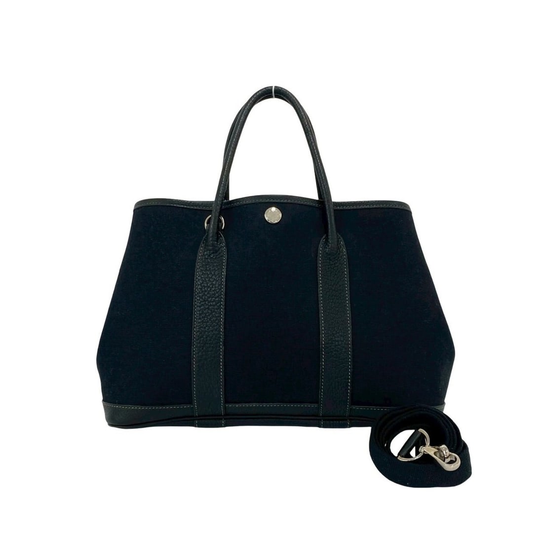 HERMES Garden Party TPM Toile Officier Buffle Leather 2-way Handbag/Shoulder Bag Black 78098: --- Catalog ---Category: SizeSize (HxWxD): 21cm x 30cm x 13.5cm / 8.26'' x 11.81'' x 5.31''Category: DesignType: Handbag, Shoulder bagColor: BlackGender: WomenMaterial: Toile officier , Buffalo leathe