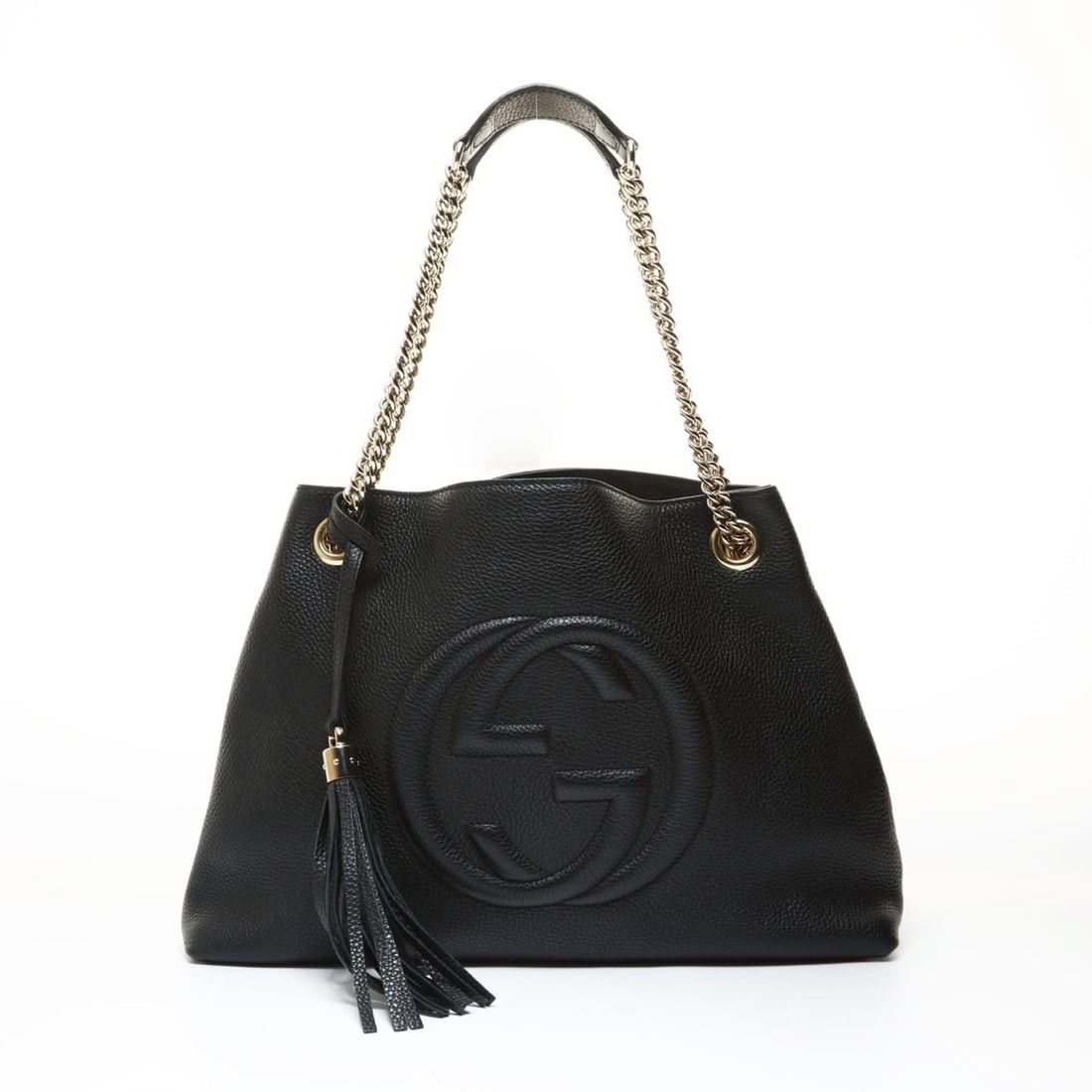 Gucci Soho Leather Chain Shoulder Bag, Black: --- Catalog ---Category: SizeSize (HxWxD): 27cm x 36cm x 14cm / 10.62'' x 14.17'' x 5.51''Strap Length: 50cm / 19.68''Category: DesignType: Shoulder bagColor: BlackGender: WomenMaterial: Leather Categ