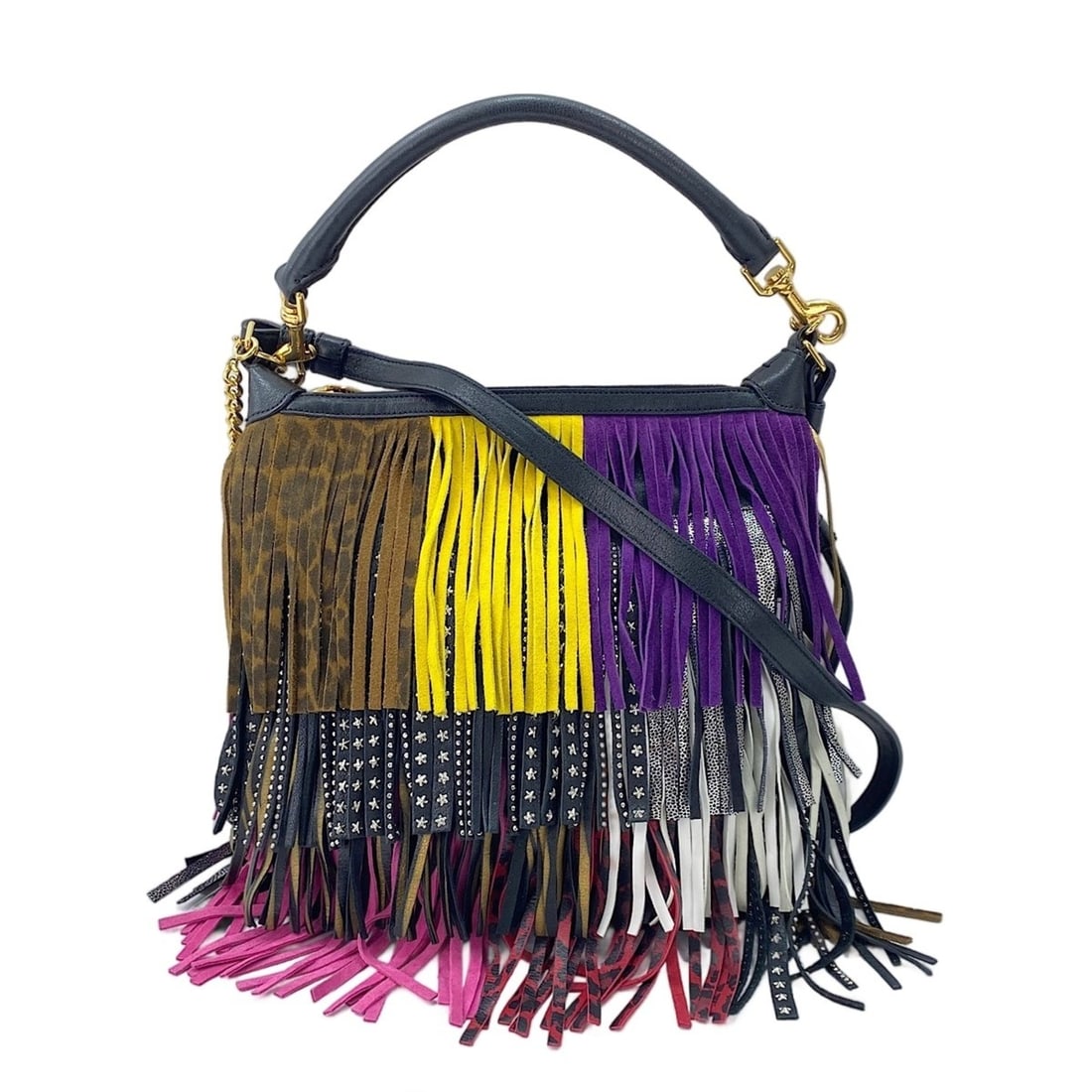 Yves Saint Laurent Emmanuel Fringe Shoulder Bag, Multicolor: --- Catalog ---Category: SizeSize (HxWxD): 25cm x 23cm x 1cm / 9.84'' x 9.05'' x 0.39''Category: DesignType: Shoulder bagColor: Clear, Multi-colorGender: WomenCategory: GeneralBrand: Yves Saint Lauren