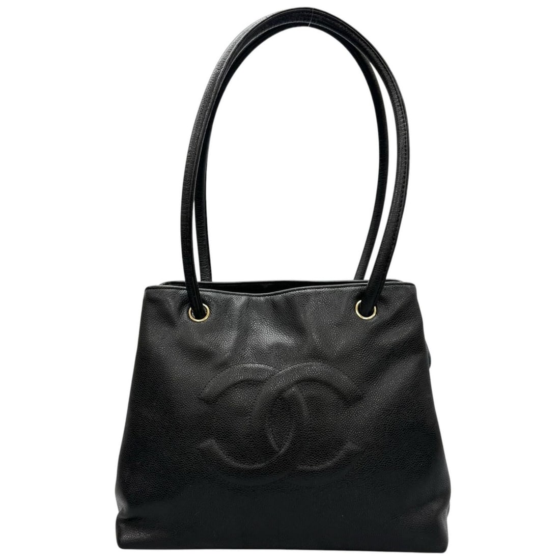 CHANEL Coco Mark Tote Bag, Caviar Leather, Black & Gold, Women's: --- Catalog ---Category: SizeSize (HxWxD): 27cm x 32cm x 11.5cm / 10.62'' x 12.59'' x 4.52''Category: DesignType: Tote bagColor: BlackGender: WomenMaterial: Bow Category: GeneralBrand: ChanelCountry o