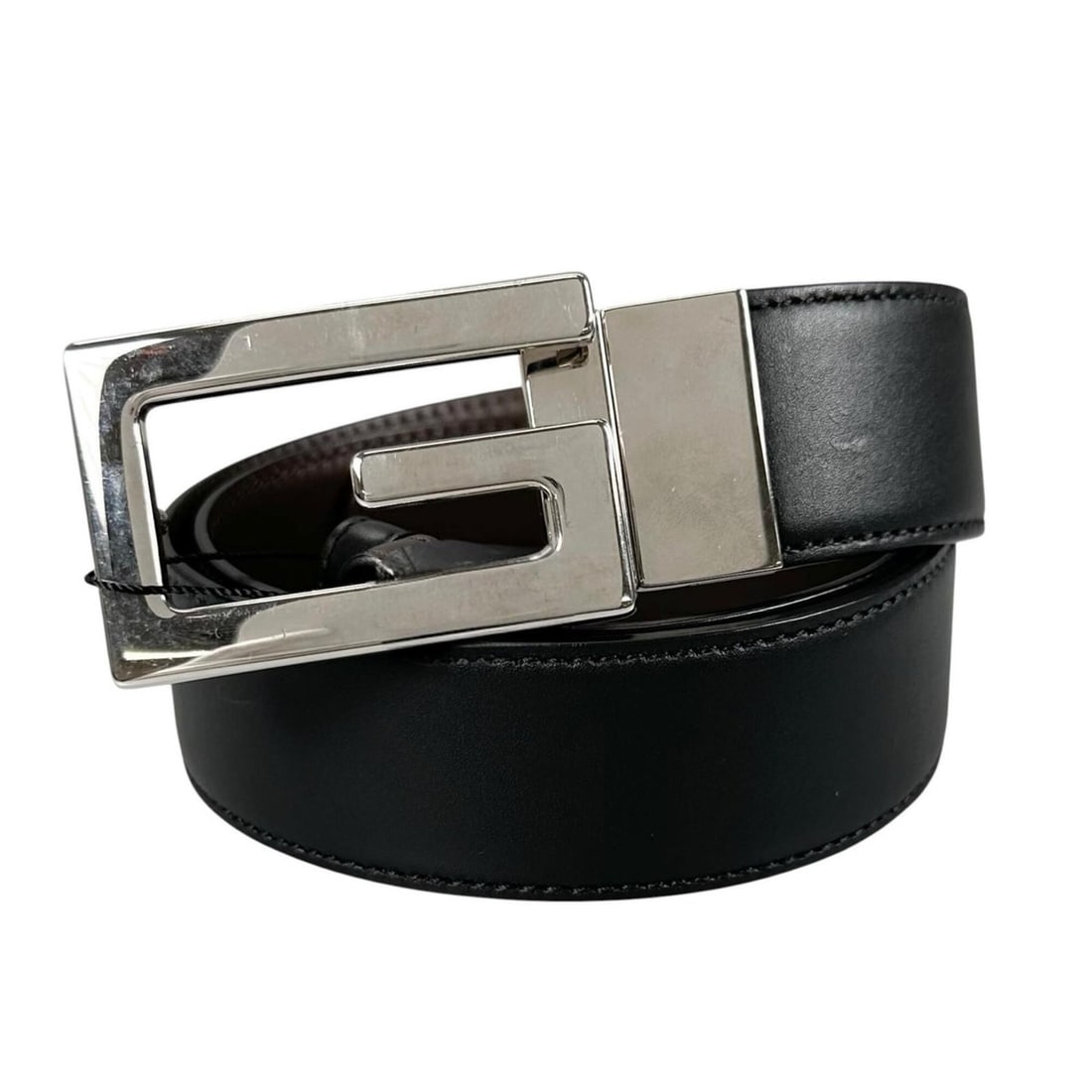 GUCCI Reversible Square G 626974 Belt GP Leather Black Brown Silver Men's: --- Catalog ---Category: SizeLength: 94cm / 37''Buckle Size: 4cm x 6.1cm / 1.57'' x 2.4''Category: DesignType: Standard beltColor: Black, Brown, SilverGender: MenMaterial (Strap): Leather Material (Bu