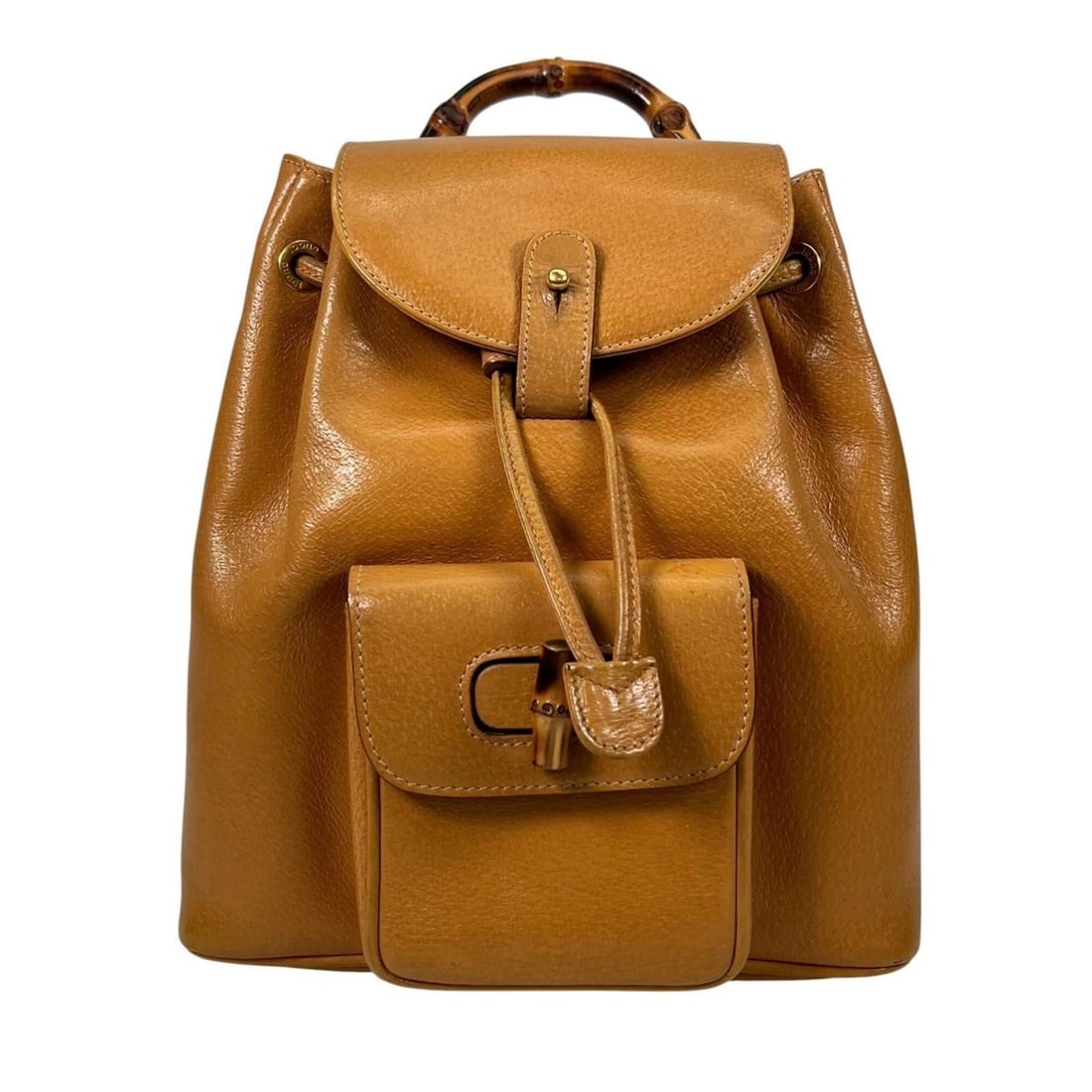 GUCCI (Gucci) Bamboo Backpack with Gold Hardware, Model 003.1705.0030, Pigskin Leather, Brown Gold,: --- Catalog ---Category: SizeSize (HxWxD): 24cm x 22cm x 10.5cm / 9.44'' x 8.66'' x 4.13''Category: DesignType: BackpackColor: Brown, GoldGender: WomenMaterial: Leather Leather/Fur Type: PigskinCatego