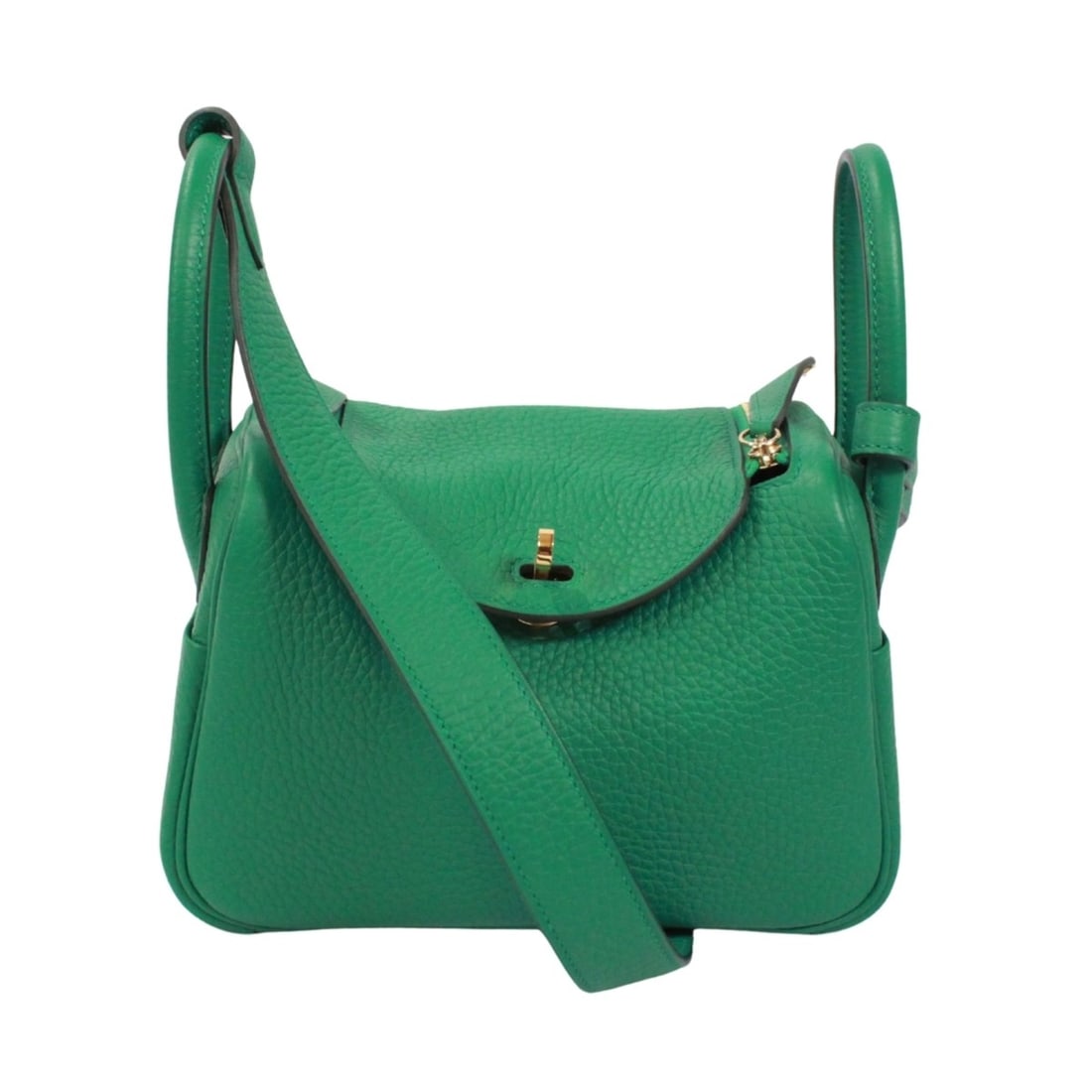 HERMES Mini Lindy 20 Shoulder Bag, Taurillon Clemence Leather, Green, Women's (1 of 19)