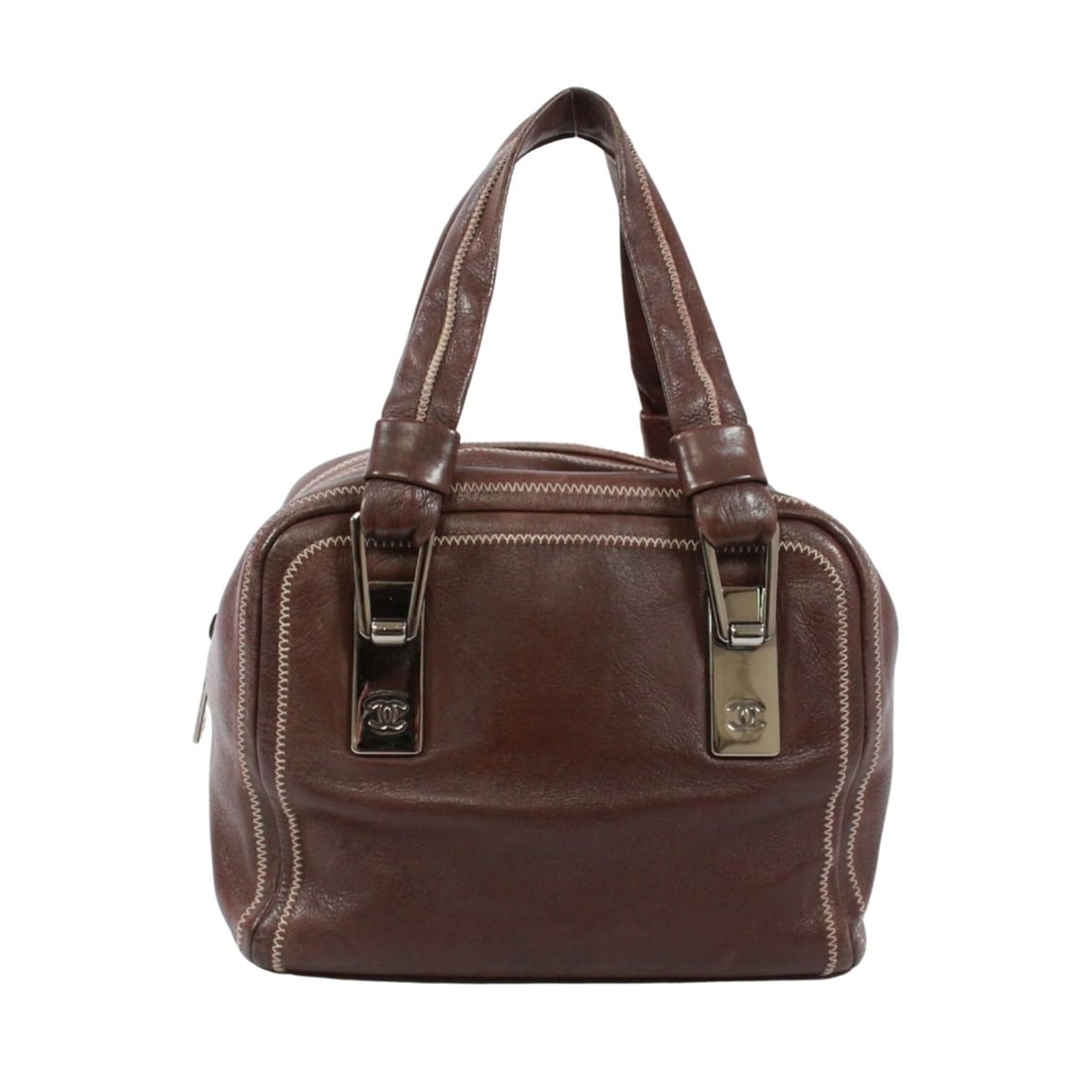 CHANEL Mini Boston Bag Handbag, Lambskin, Brown, Women's (1 of 17)