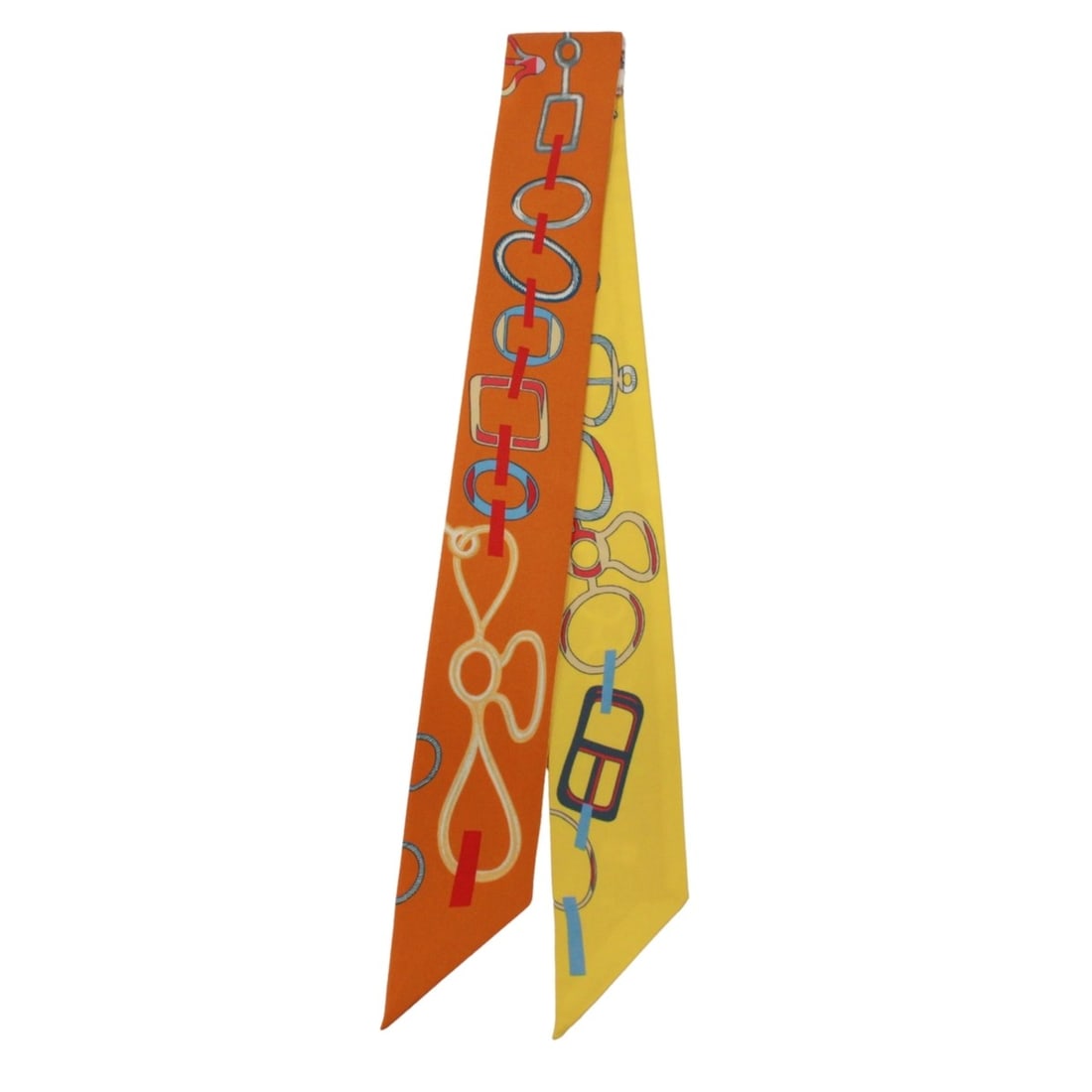 HERMES Twilly de Rets Boucle Scarf/Muffler, Silk, Orange/Yellow, Women's: --- Catalog ---Category: SizeSize (LxW): 86cm / 33.85''Category: DesignType: ScarfColor: Orange, YellowGender: WomenMaterial: Silk Category: GeneralBrand: HermesCountry of Origin: France--- Item List 