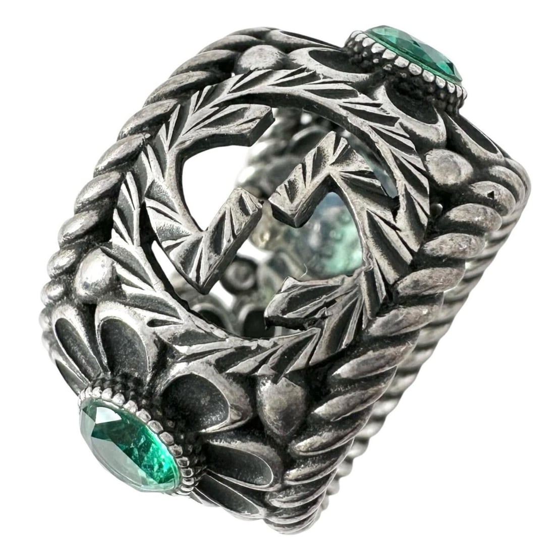 GUCCI Interlocking G Ring, Ag925 Silver, Green, Men's & Women's: --- Catalog ---Category: SizeJP Size: 10US Size: 5.5Category: DesignType: Band ringColor: Green, SilverGender: Men,WomenMaterial: Silver 925Category: GeneralBrand: GucciCountry of Origin: Italy--- Ite