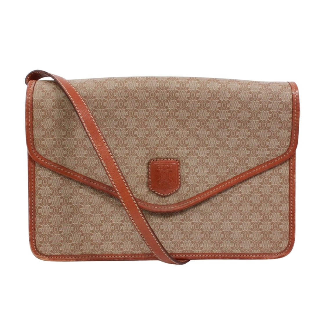CELINE Macadam Shoulder Bag, Leather, Beige, Women's: --- Catalog ---Category: SizeSize (HxWxD): 18cm x 26cm x 5cm / 7.08'' x 10.23'' x 1.96''Category: DesignType: Shoulder bagColor: BeigeGender: WomenMaterial: Leather , PVC Category: GeneralBrand: Celin