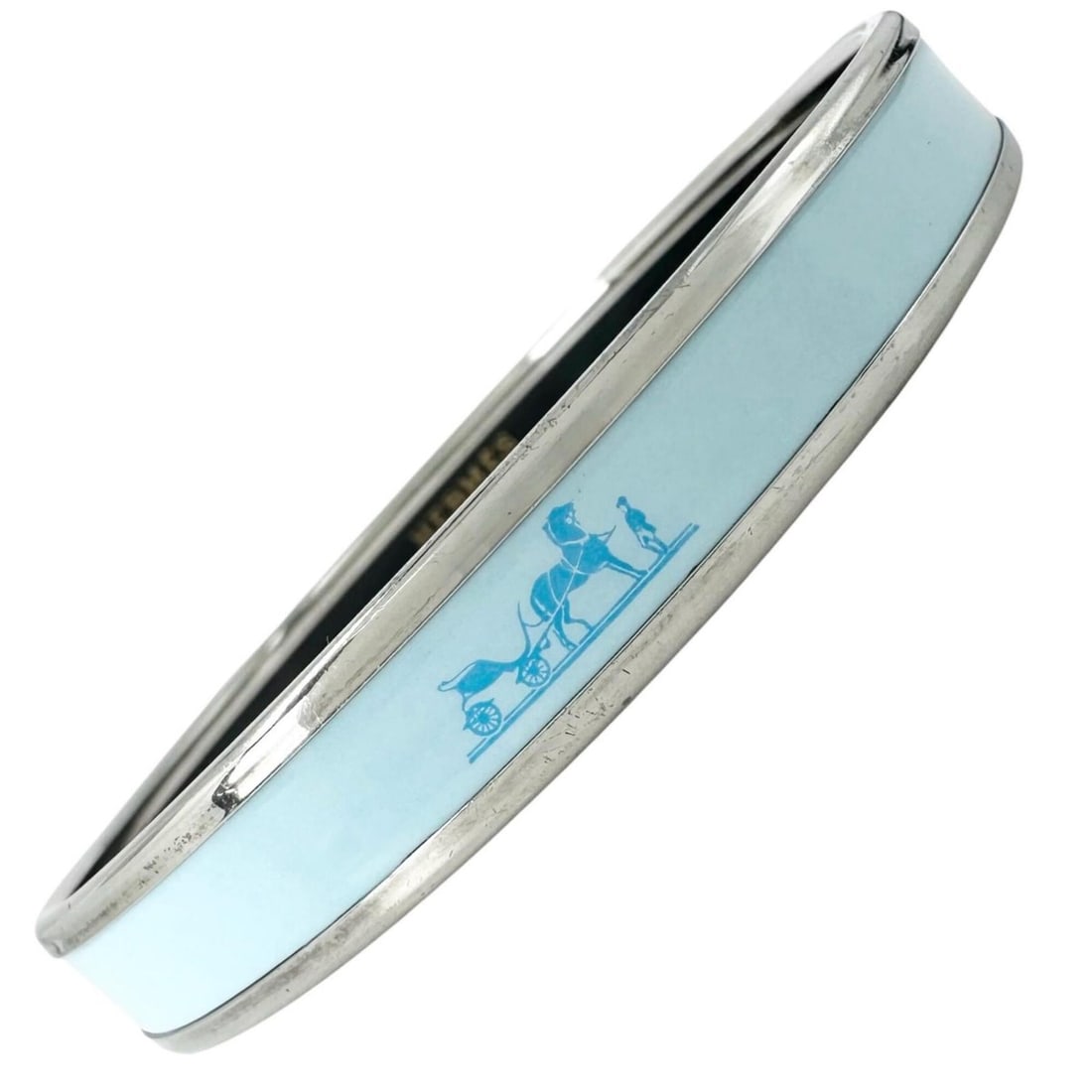 HERMES Enamel Bangle, Plated Blue Silver, Women's: --- Catalog ---Category: SizeWidth: 9mm / 0.35''Length: 19cm / 7.48''Category: DesignType: BangleColor: Blue, SilverGender: WomenMaterial: Gold platingCategory: GeneralBrand: HermesCountry of Origin: 