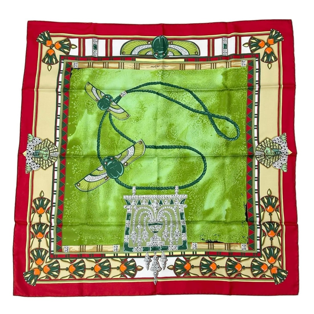 CARTIER Cartier Scabbard Pattern Scarf/Muffler, Silk, Red/Green, Women's: --- Catalog ---Category: SizeSize (LxW): 87cm x 88cm / 34.25'' x 34.64''Category: DesignType: ScarfColor: Green, Red colorGender: WomenMaterial: Silk Category: GeneralBrand: CartierCountry of Origin: 