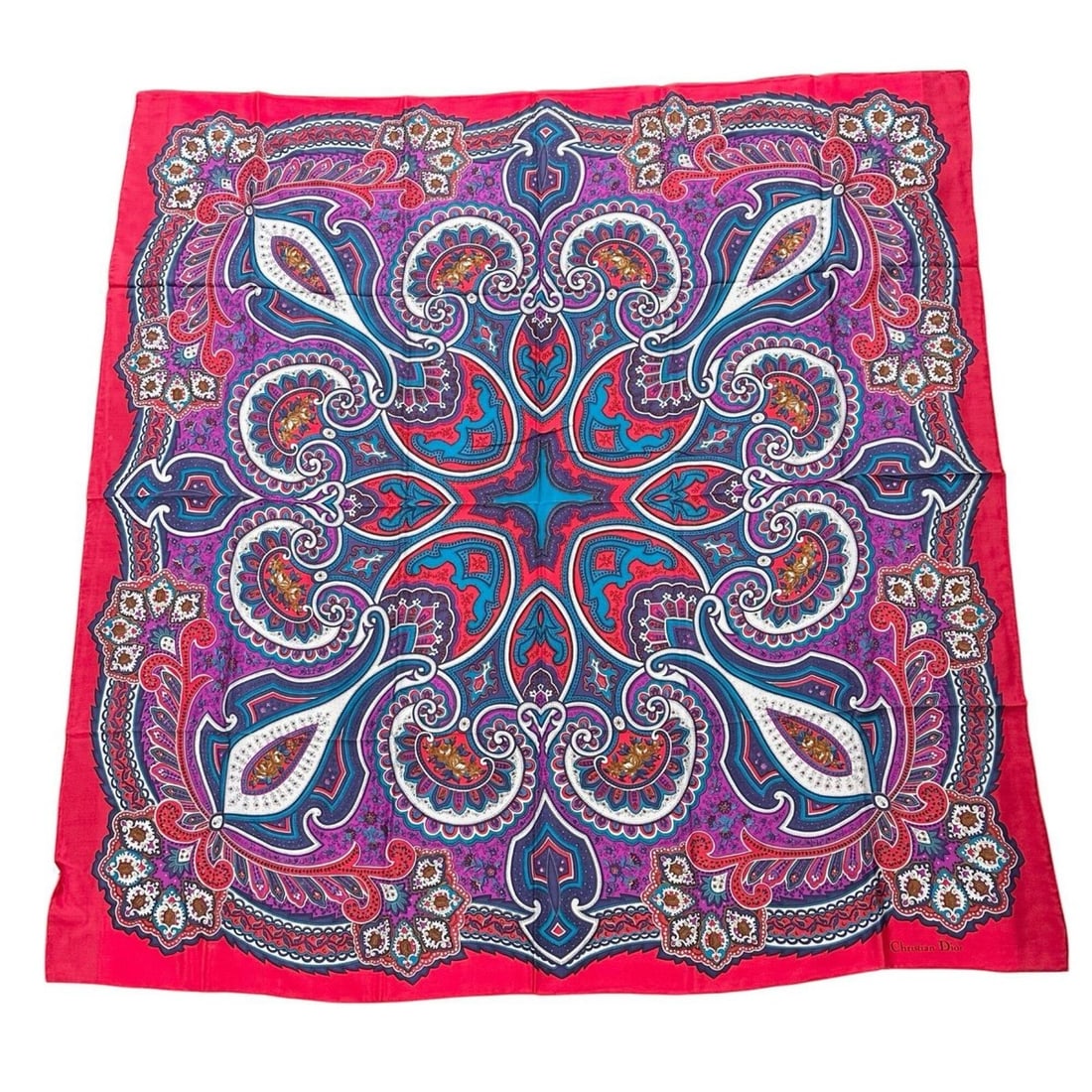 Christian Dior Paisley Pattern Scarf/Muffler, Silk, Red/Purple, Women's (1 of 7)
