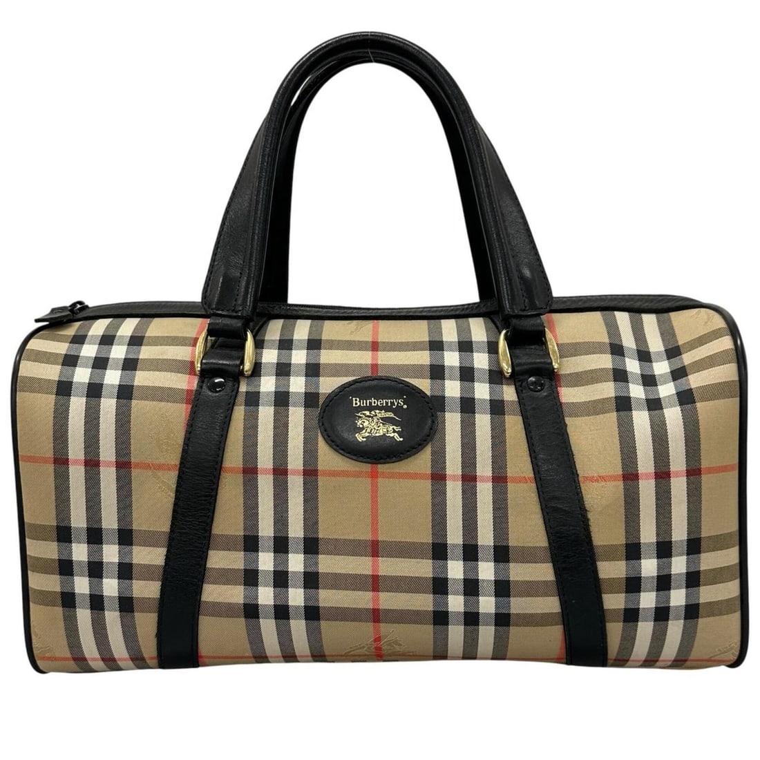 BURBERRY Nova Check Vintage Boston Bag, Canvas & Leather, Beige Black, Men's Women's: --- Catalog ---Category: SizeSize (HxWxD): 20cm x 40cm x 16.5cm / 7.87'' x 15.74'' x 6.49''Category: DesignType: Boston bagColor: Beige, BlackGender: Men,WomenMaterial: Canvas , Leather Category: Gene