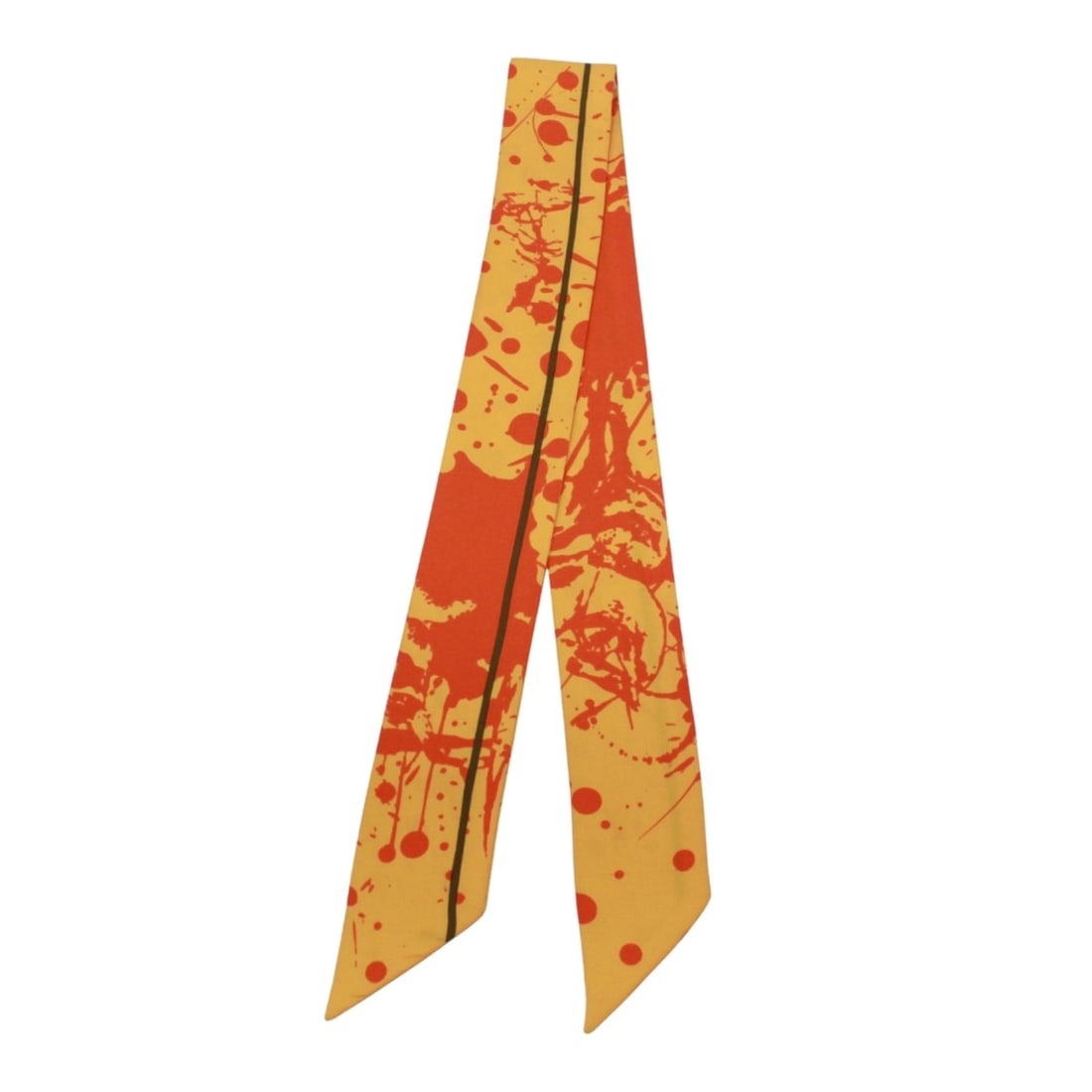 HERMES Twilly Paint Splatter Scarf/Muffler, Silk, Orange, Women's: --- Catalog ---Category: DesignType: ScarfColor: OrangeGender: WomenMaterial: Silk Category: GeneralBrand: HermesCountry of Origin: France--- Item List ---Section: ConditionRanking: Rank A Used - A fe