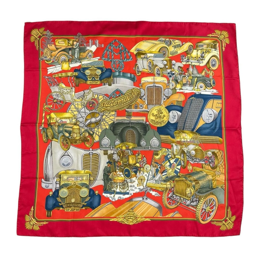HERMES Automobile Carre 90 Vintage Scarf/Muffler, Silk, Red & Gold, Women's: --- Catalog ---Category: SizeSize (LxW): 90cm x 90cm / 35.43'' x 35.43''Category: DesignType: ScarfColor: Gold, Red colorGender: WomenSeason: VintageMaterial: Silk Category: GeneralBrand: HermesCountr