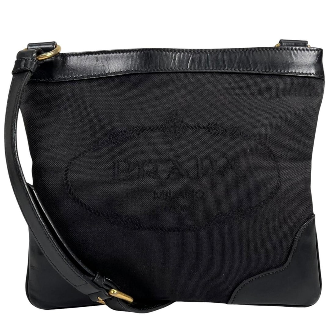 PRADA BT0537 Shoulder Bag, Canvas and Leather, Black, Men's Women's: --- Catalog ---Category: SizeSize (HxWxD): 23cm x 27cm x 2.5cm / 9.05'' x 10.62'' x 0.98''Category: DesignType: Shoulder bagColor: BlackGender: Men,WomenMaterial: Canvas , Leather Category: GeneralMPN