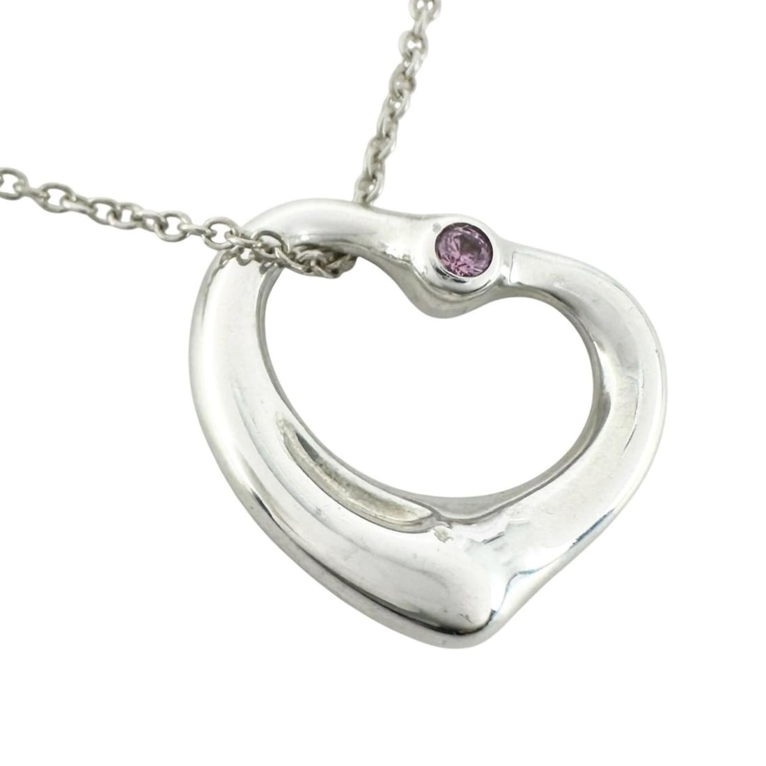 TIFFANY&Co. Tiffany Elsa Peretti Open Heart Pendant Necklace SV925 Pink Sapphire Women's: --- Catalog ---Category: SizePendant Size: 14mm x 15mm / 0.55'' x 0.59''Neck Circumference: 41 cm / 16.14''Category: DesignColor: Pink, SilverGender: WomenMaterial: Silver 925Pendant Type: PendantNeck