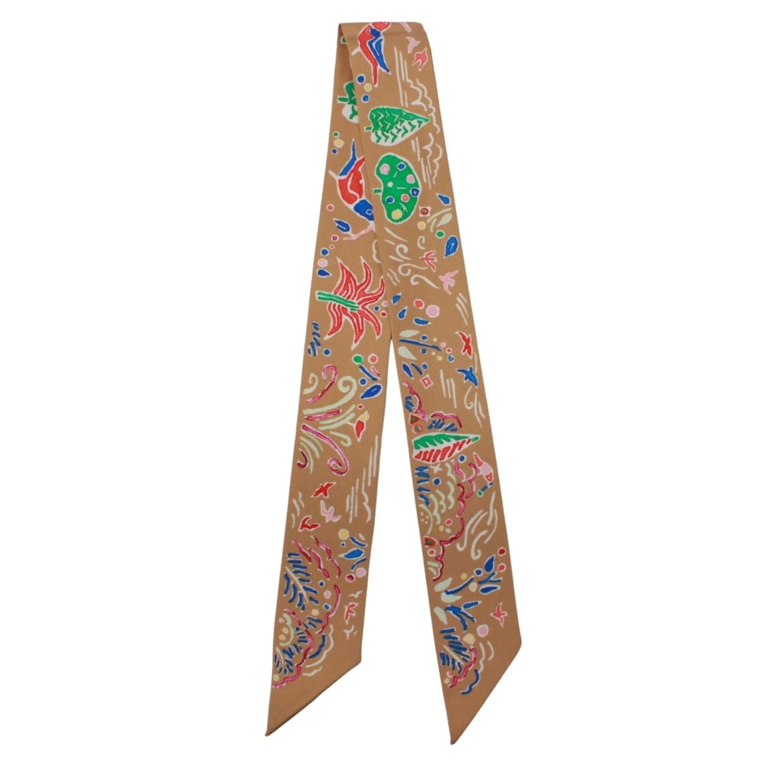 HERMES Twilly Spring Island Scarf/Muffler, Silk, Brown Multicolor, Women's: --- Catalog ---Category: SizeSize (LxW): 86cm / 33.85''Category: DesignType: ScarfColor: Brown, Multi-colorGender: WomenMaterial: Silk Category: GeneralBrand: Hermes--- Item List ---Section: Condition