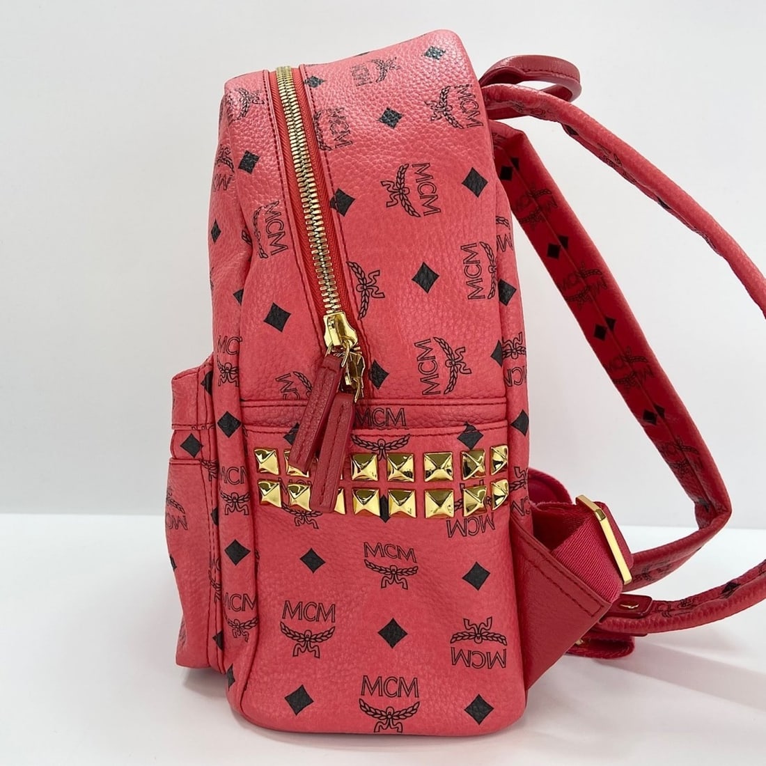 MCM Stark Side Studs Small Stud Backpack Red - 5