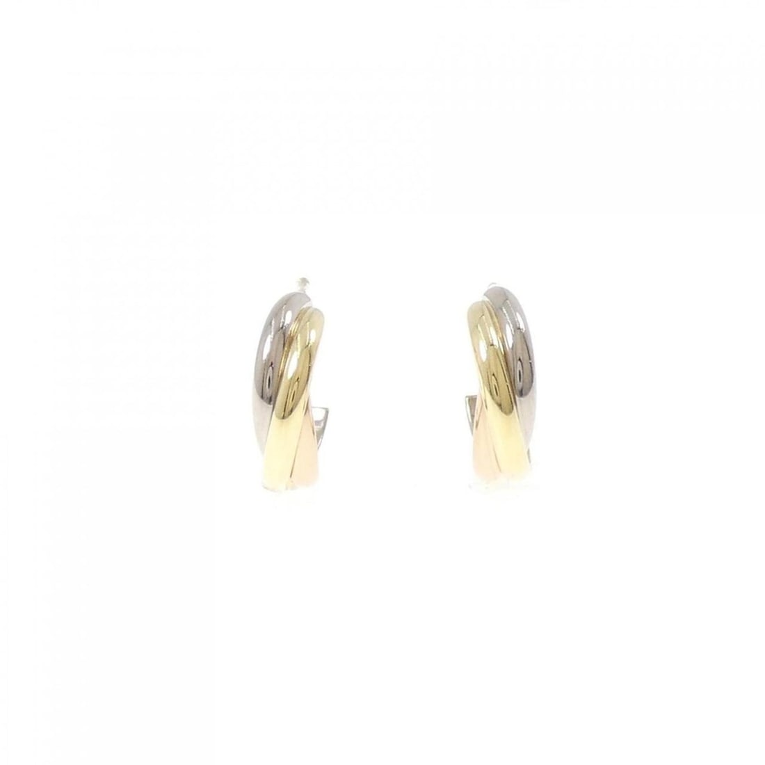 Cartier Trinity Small Earrings: --- Catalog ---Category: SizeSize (HxWxD): 12.40mm x 3.90mm / 0.49'' x 0.15''Category: DesignType: Half hoop earringsGender: WomenMaterial: Pink gold (18K), White gold (18K), Yellow gold