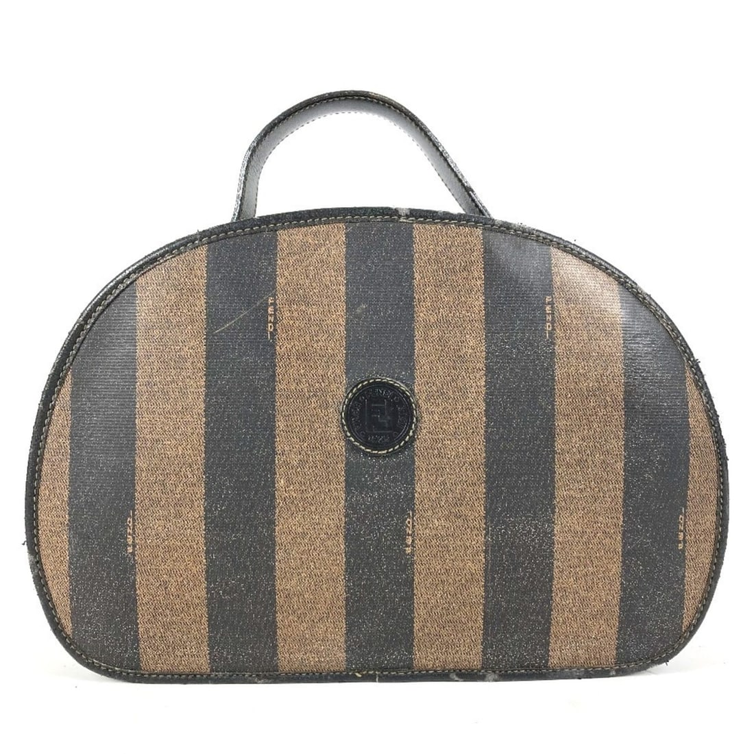 FENDI Vintage Pequin Logo Vanity Bag with Mirror, Leather Handbag, Khaki (Men's & Women's): --- Catalog ---Category: SizeSize (HxWxD): 20cm x 29.5cm x 9cm / 7.87'' x 11.61'' x 3.54''Category: DesignType: Handbag, Vanity bagColor: Black, KhakiGender: Men,Women,UnisexSeason: VintageMaterial: