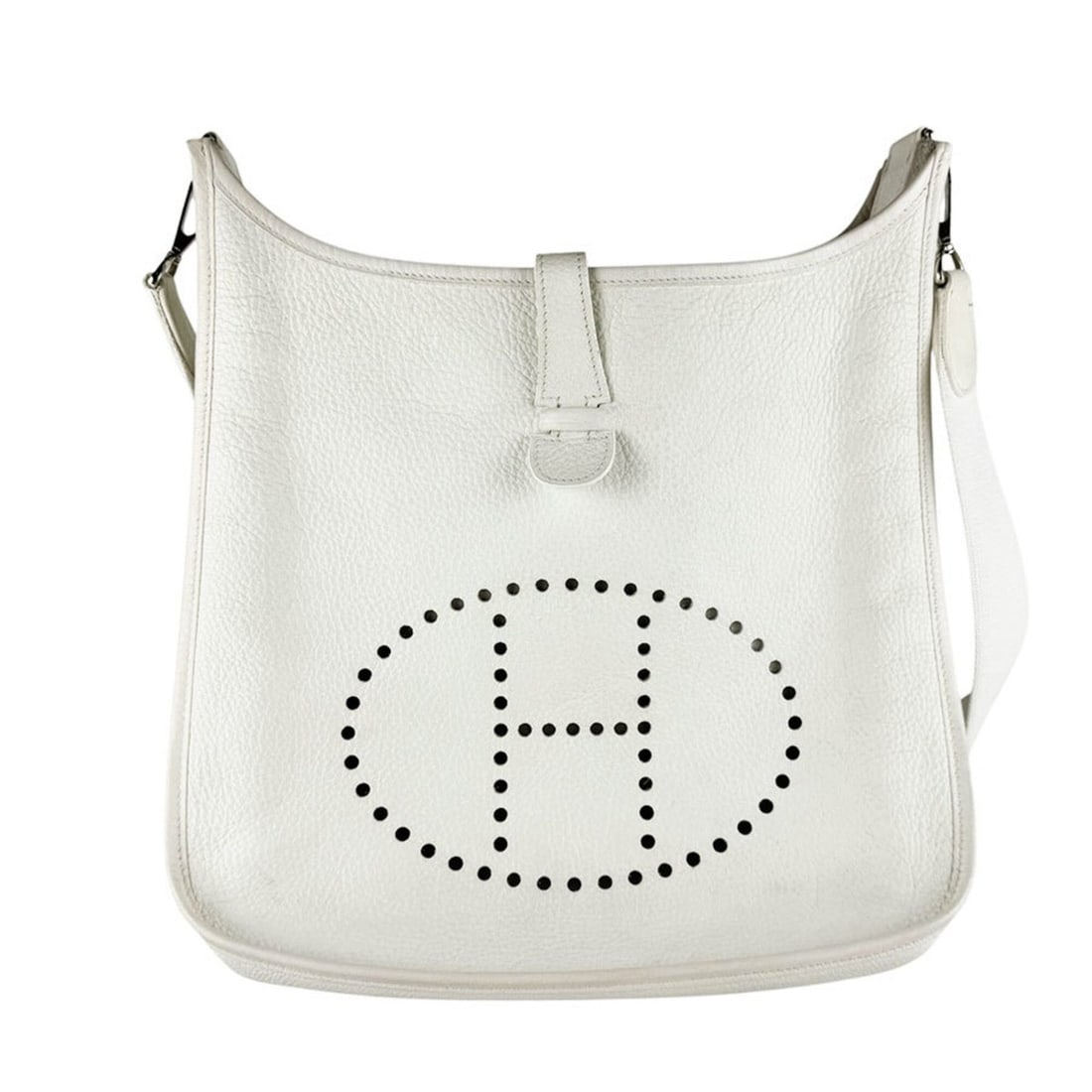 Hermes HERMES Shoulder Bag Evelyne II GM Taurillon Clemence White Men's Women's z10257: --- Catalog ---Category: SizeSize (HxWxD): 31cm x 31cm x 8cm / 12.2'' x 12.2'' x 3.14''Category: DesignType: Shoulder bagColor: WhiteGender: Men,WomenMaterial: Taurillon clemence leather Category: Gen
