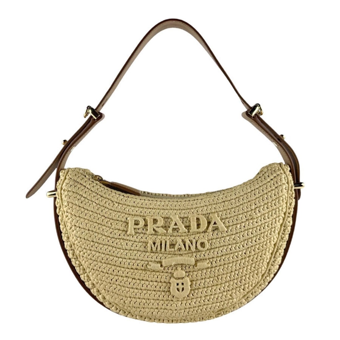 Prada PRADA Shoulder Bag Handbag Arche Crochet Leather Viscose Natural Brown Women's z10230: --- Catalog ---Category: SizeSize (HxWxD): 14cm x 28cm x 5cm / 5.51'' x 11.02'' x 1.96''Category: DesignType: Handbag, Shoulder bagColor: BrownGender: WomenMaterial: Leather , Viscose Category: Genera