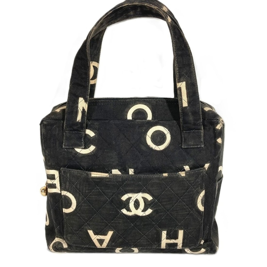 CHANEL Vintage All-Over Print Icon CC Coco Mark Logo Bag Tote Handbag Canvas Women's Black: --- Catalog ---Category: SizeSize (HxWxD): 18cm x 22.5cm x 7cm / 7.08'' x 8.85'' x 2.75''Category: DesignType: Handbag, Tote bagColor: Black, WhiteGender: WomenSeason: VintageMaterial: Canvas Category
