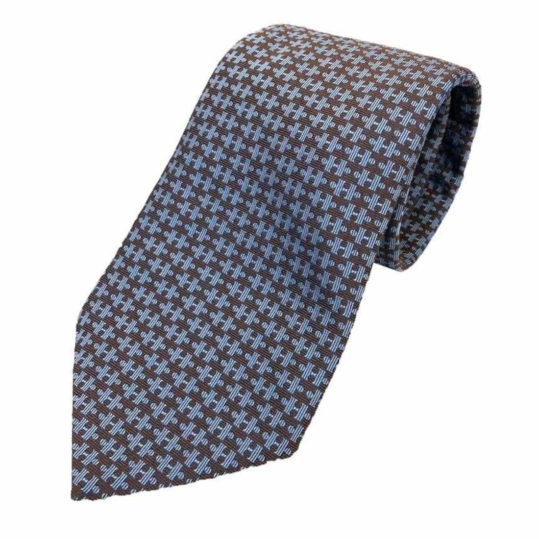 Hermes HERMES tie, H pattern, light blue x brown silk, men's. (1 of 3)