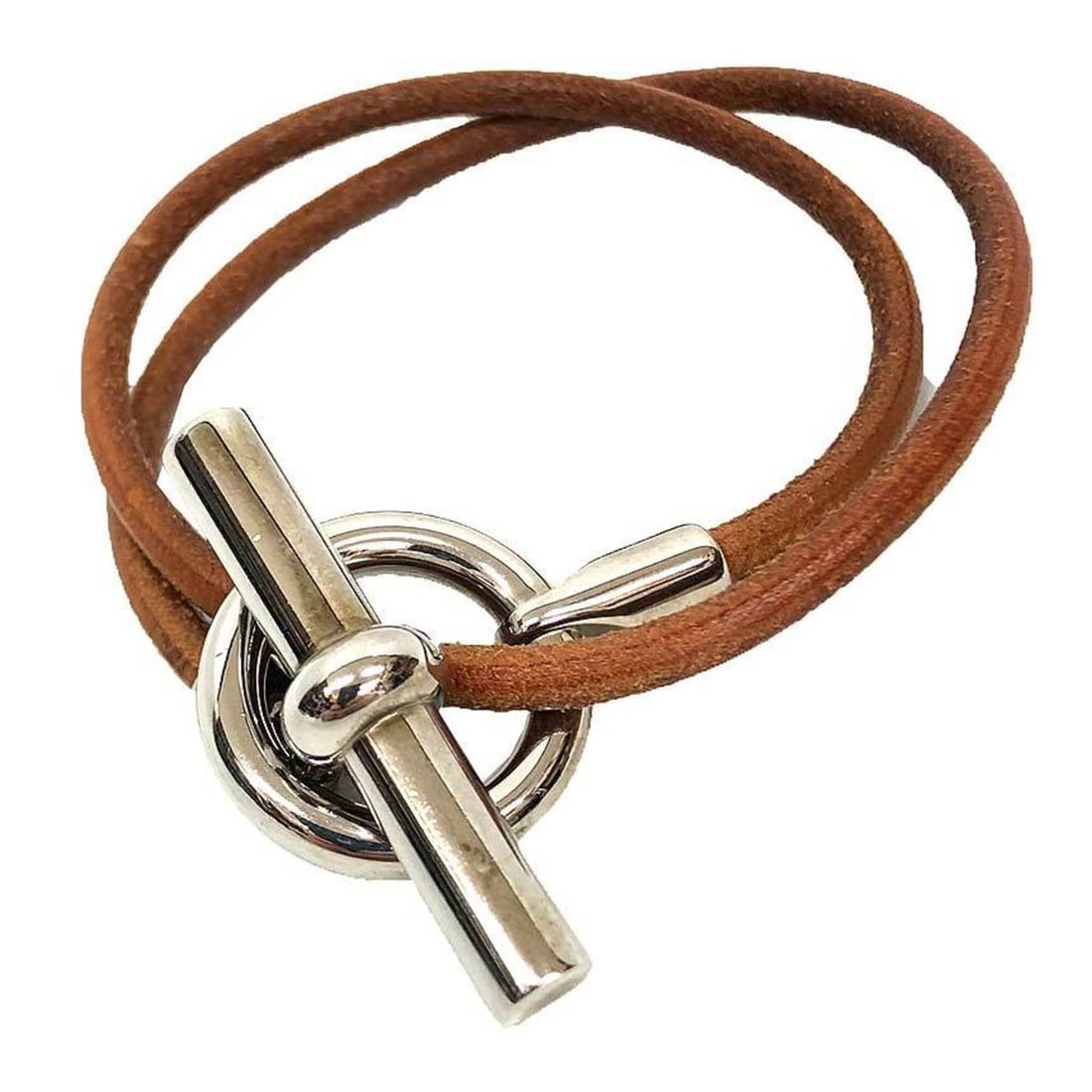 Hermes Glenan Choker Double Strand Bracelet Leather Brown x Silver: --- Catalog ---Category: SizeLength: 38cm / 14.96''Category: DesignType: Charm braceletColor: Brown, SilverGender: WomenMaterial: Brass, LeatherCategory: GeneralBrand: Hermes--- Item List ---Section: 