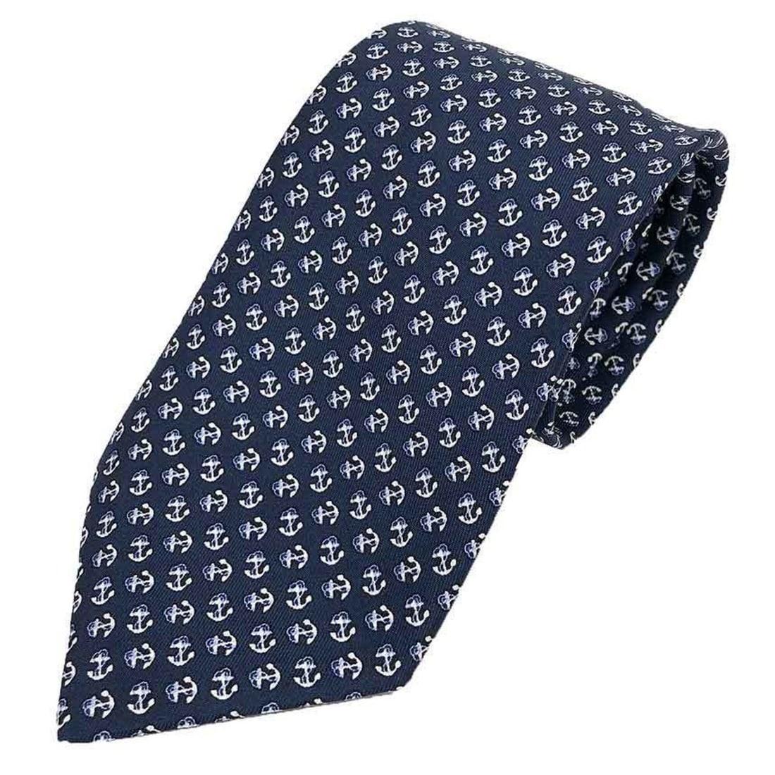 Hermes HERMES tie, anchor pattern, navy: --- Catalog ---Category: SizeWidth: 9cm / 3.54''Category: DesignType: CravatColor: NavyGender: MenMaterial: Silk Category: GeneralBrand: HermesCountry of Origin: France--- Item List ---Section: Condit