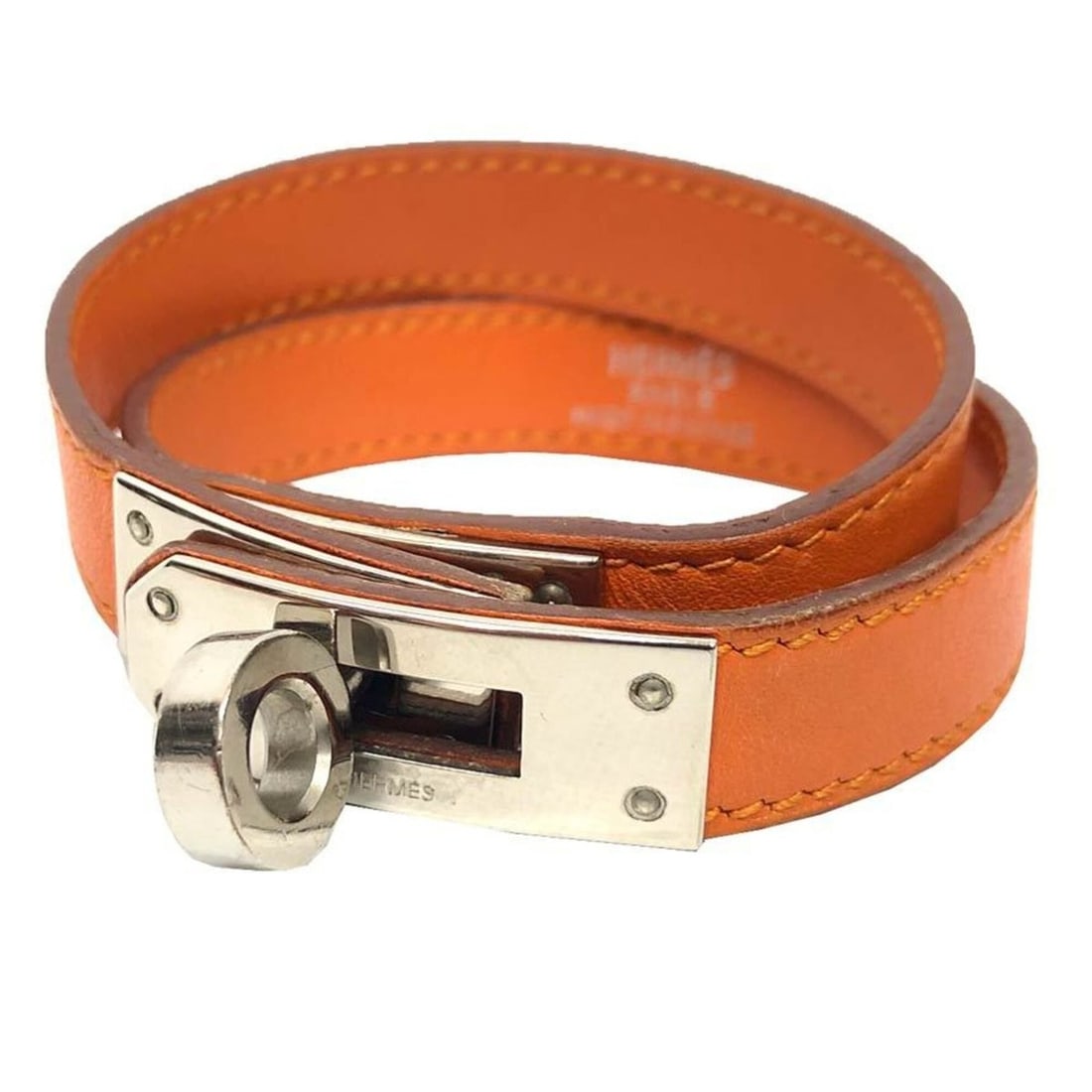 Hermes HERMES Leather Bracelet Kelly Double Tour Orange x ?Y Stamp: --- Catalog ---Category: SizeLength: 36cm / 14.17''Category: DesignType: Charm braceletColor: Orange, SilverGender: WomenMaterial: LeatherCategory: GeneralMPN: ????Brand: Hermes--- Item List ---Sectio
