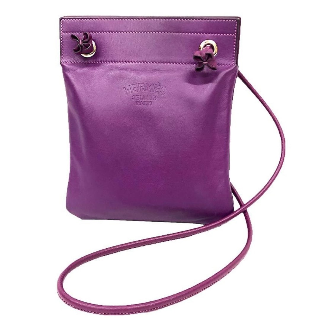 HERMES Sac Aline Mini Shoulder Bag C031 H076236CKAN Milo Lambskin Ultraviolet D Stamp Purple: --- Catalog ---Category: SizeSize (HxWxD): 23cm x 19cm x 1cm / 9.05'' x 7.48'' x 0.39''Category: DesignType: Pochette, Shoulder bagColor: Purple, Ultra violetGender: WomenMaterial: Leather Leather/Fur