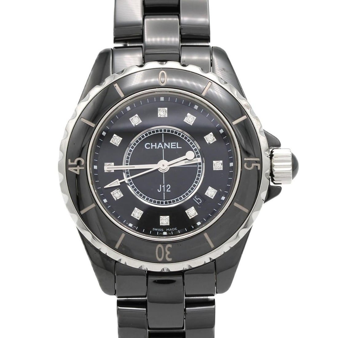 Chanel J12 33mm Ceramic 12P H1625 Quartz Watch: --- Catalog ---Category: SizeWrist Size: 17cm / 6.69''Case Diameter: 33mm / 1.3''Category: DesignType: WristwatchGender: WomenColor (Dial): BlackMaterial (Band): CeramicMaterial (Case): CeramicCategor