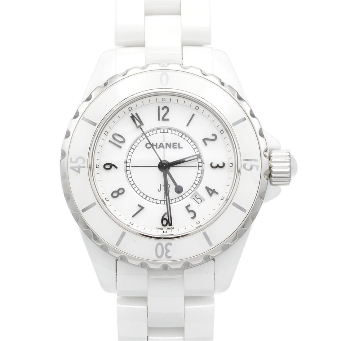 Chanel J12 33mm Ceramic H0968 Quartz Watch: --- Catalog ---Category: SizeWrist Size: 17.5cm / 6.88''Case Diameter: 33mm / 1.3''Category: DesignType: WristwatchGender: WomenColor (Dial): WhiteMaterial (Band): CeramicMaterial (Case): CeramicCateg