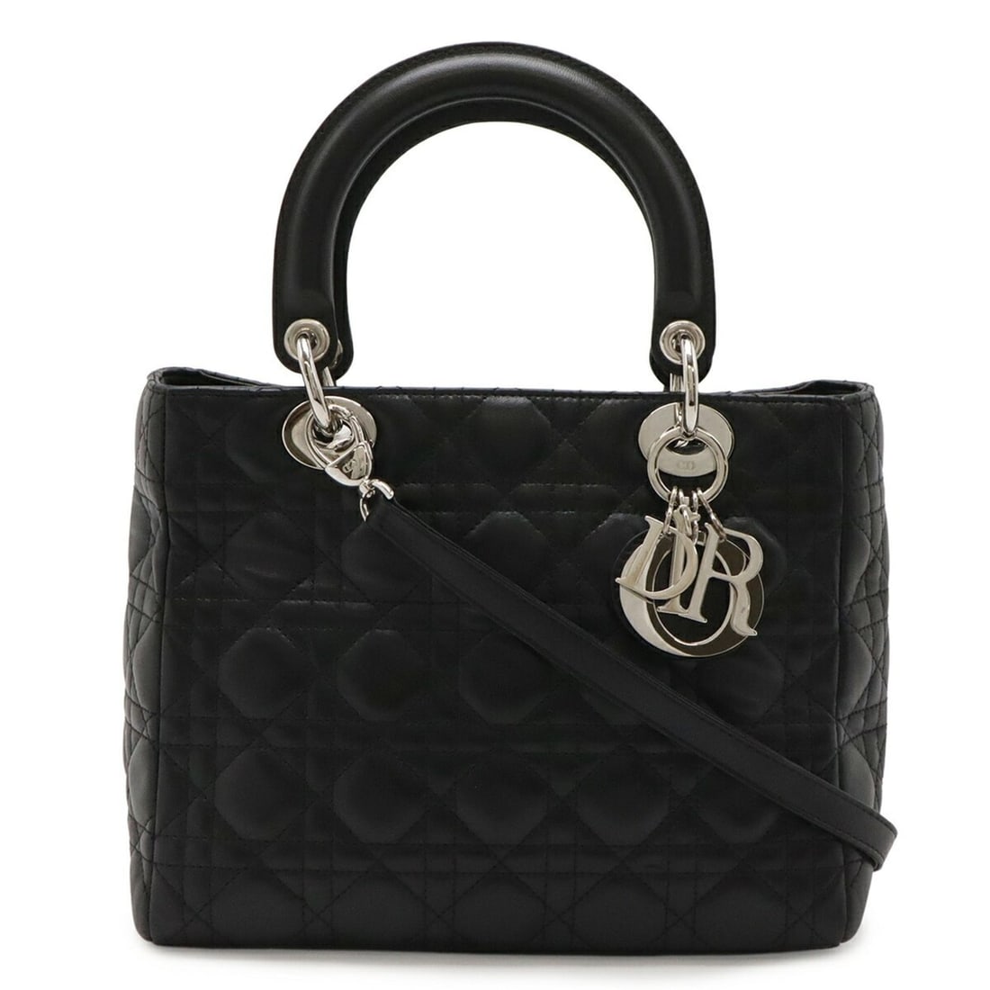 Christian Dior Lady Cannage Handbag Shoulder Bag Leather Black: --- Catalog ---Category: SizeSize (HxWxD): 20cm x 24.5cm x 12cm / 7.87'' x 9.64'' x 4.72''Category: DesignType: Handbag, Shoulder bagColor: BlackGender: WomenMaterial: Leather Hardware Color: SilverCa