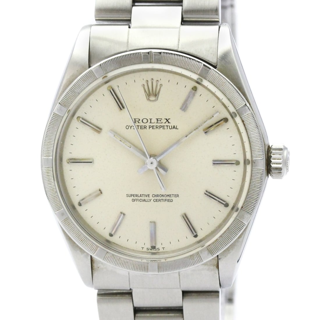 ROLEX Oyster Perpetual 1007 Steel Automatic Mens Watch Vintage: --- Catalog ---Category: SizeCase Diameter: 34mm / 1.34''Category: DesignType: WristwatchStyle: Dress/FormalGender: MenColor (Dial): SilverMaterial (Band): Stainless steelMaterial (Case): Stainless st