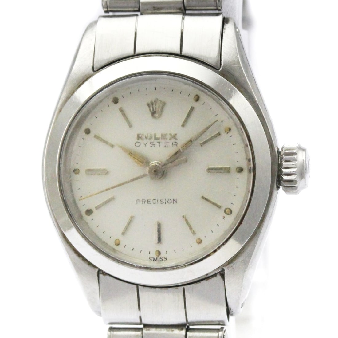 ROLEX Oyster Precision 6410 Steel Hand-Winding Ladies Watch Vintage: --- Catalog ---Category: SizeCase Diameter: 25mm / 0.98''Category: DesignType: WristwatchStyle: Dress/FormalGender: WomenColor (Dial): SilverMaterial (Band): Stainless steelMaterial (Case): Stainless 