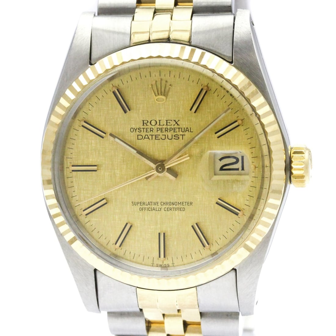 ROLEX Datejust 16013 18K Gold Steel Ladies Watch Polished: --- Catalog ---Category: SizeCase Diameter: 36mm / 1.42''Category: DesignType: WristwatchStyle: Dress/FormalGender: MenColor (Dial): GoldMaterial (Band): Stainless steel, Yellow gold (18K)Material (Ca