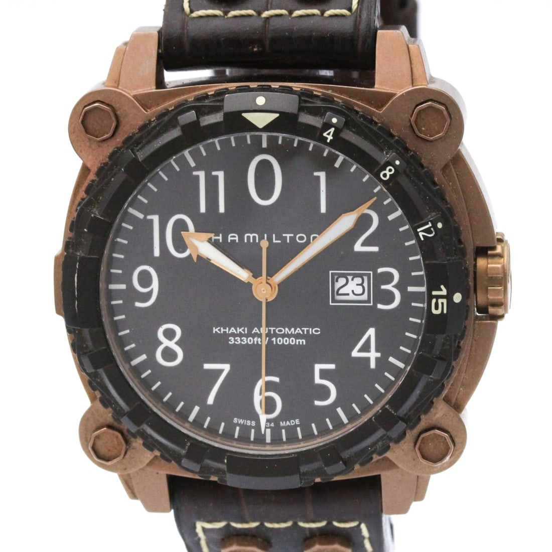 HAMILTON Khaki Below Zero Steel Automatic Mens Watch H785250: --- Catalog ---Category: SizeCase Diameter: 48mm / 1.89''Category: DesignType: WristwatchStyle: SportGender: MenColor (Dial): BrownMaterial (Band): LeatherMaterial (Case): Stainless steelCategory: Gen