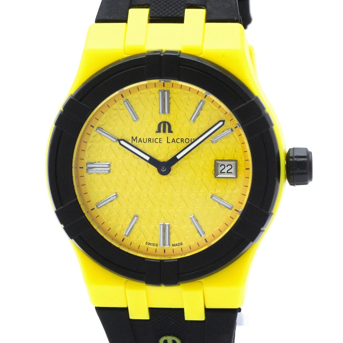 MAURICE LACROIX Aikon Tide Plastic Rubber Quartz Watch AI2008: --- Catalog ---Category: SizeCase Diameter: 40mm / 1.57''Category: DesignType: WristwatchStyle: SportGender: MenColor (Dial): YellowMaterial (Band): RubberMaterial (Case): PlasticCategory: GeneralLine