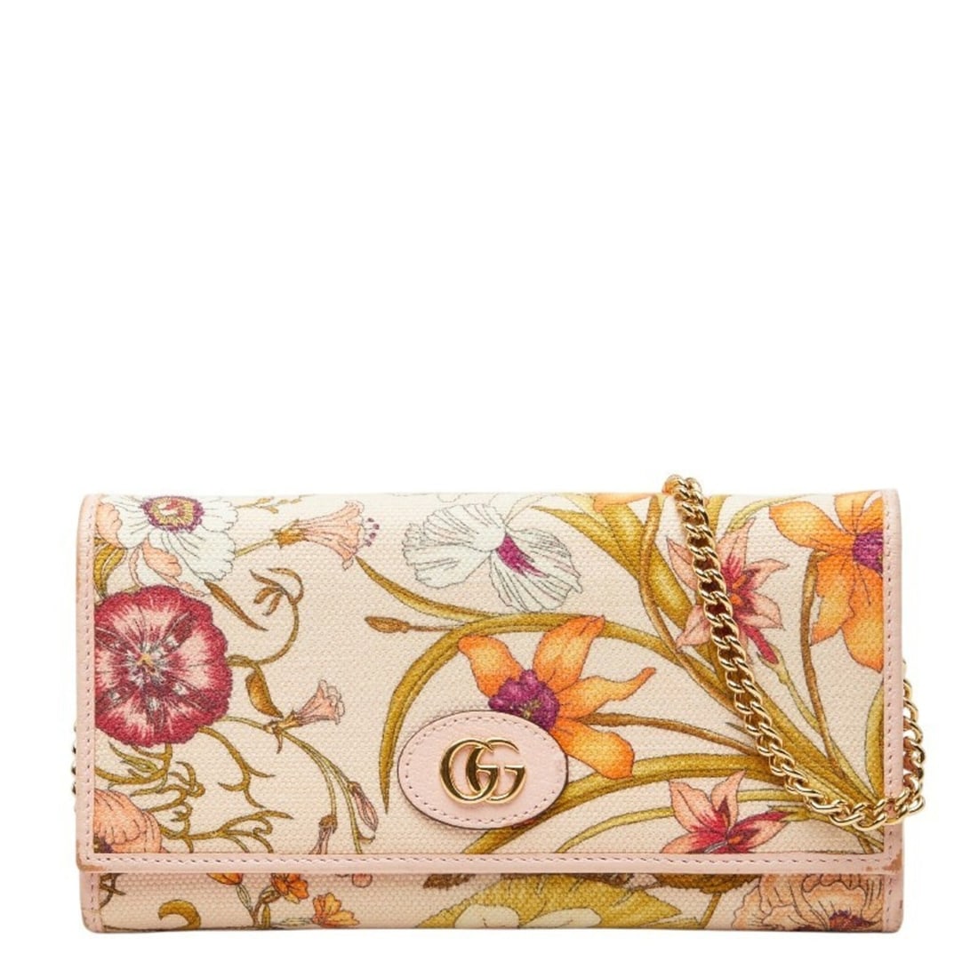 Gucci GG Marmont Flora Shoulder Chain Wallet Long 577343 Pink Multicolor Canvas Leather Women's: --- Catalog ---Category: SizeSize (HxWxD): 11cm x 19cm x 2.5cm / 4.33'' x 7.48'' x 0.98''Category: DesignType: Chain/Shoulder walletColor: Multi-color, PinkGender: WomenMaterial: Canvas , Leather Cate