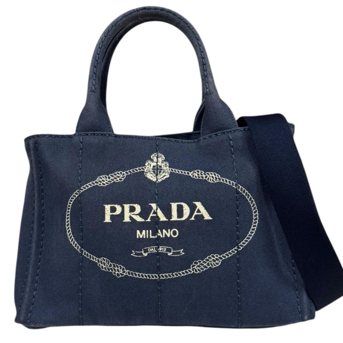 Prada Canapa Tote SS Shoulder Bag, Canvas, Navy, Women's, PRADA 2-way (1 of 15)