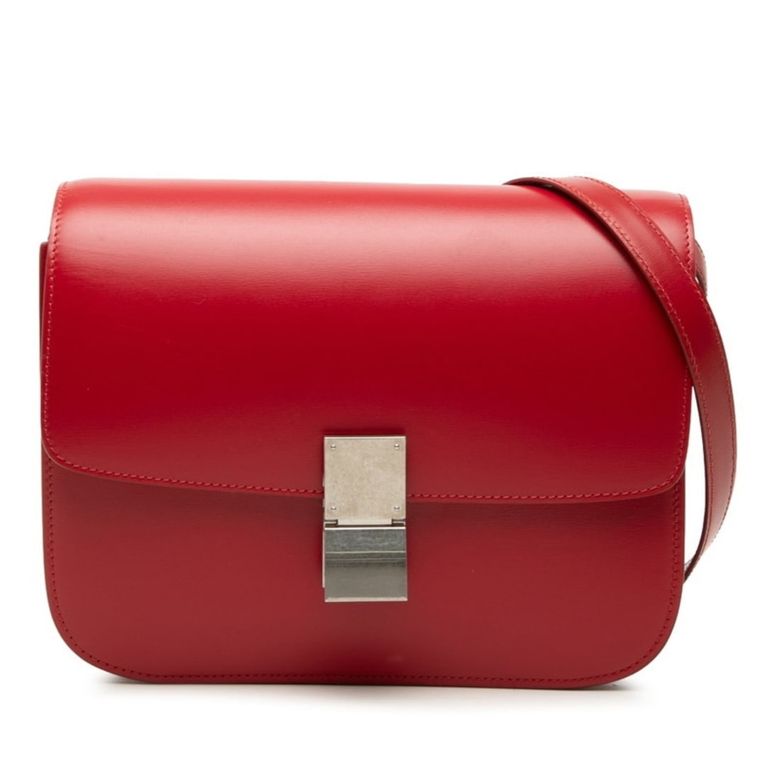 Celine Classic Box Medium Crossbody Shoulder Bag, Red Leather, Women's CELINE: --- Catalog ---Category: SizeStrap Drop: 54cm / 21.25''Size (HxWxD): 18.5cm x 23.5cm x 6.5cm / 7.28'' x 9.25'' x 2.55''Category: DesignType: Shoulder bagColor: Red colorStyle: ClassicGender: WomenMate
