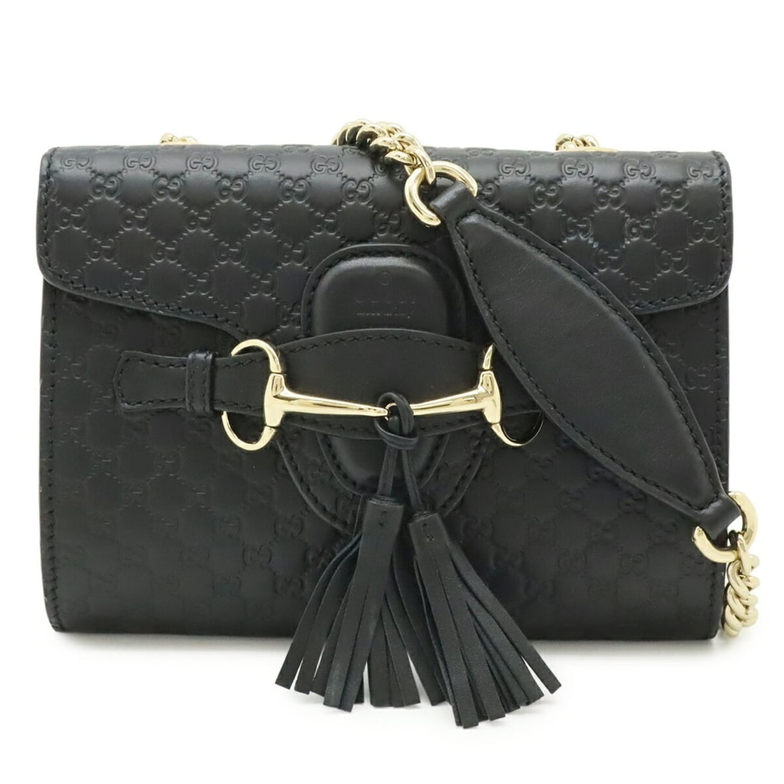 GUCCI Microguccissima Emilie Shoulder Bag, Chain Pouch, Tassel, Leather, Black, 449636: --- Catalog ---Category: SizeSize (HxWxD): 14cm x 18cm x 4.5cm / 5.51'' x 7.08'' x 1.77''Category: DesignType: Pochette, Shoulder bagColor: BlackGender: WomenMaterial: Leather Category: GeneralMPN: 44