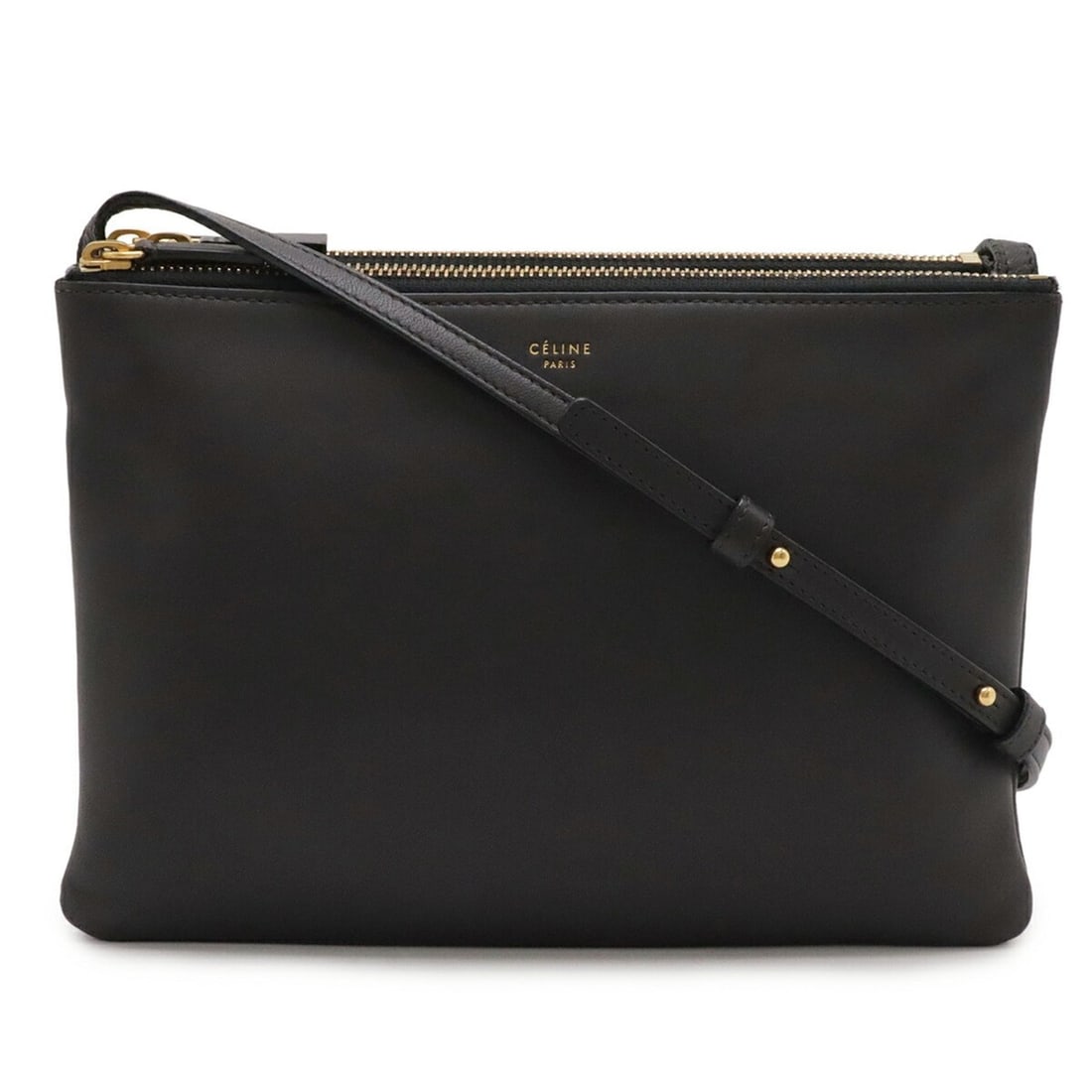 CELINE Trio Large Shoulder Bag, Pouch, Handbag, Leather, Gray, 171453: --- Catalog ---Category: SizeWeight: 310g / 10.93oz.Size (HxWxD): 17.5cm x 25cm x 1cm / 6.88'' x 9.84'' x 0.39''Strap Length: 118cm / 46.45''Category: DesignType: Handbag, Pochette, Shoulder bagColor: