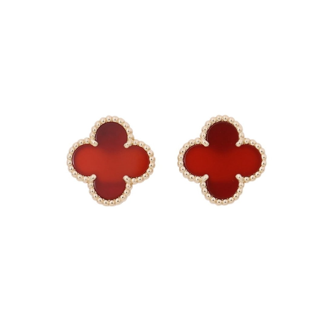 Van Cleef & Arpels Alhambra Earrings, Carnelian, 18K Yellow Gold, VCARD40400.: --- Catalog ---Category: SizeSize (HxWxD): 15.10mm x 15.10mm / 0.59'' x 0.59''Category: DesignType: Stud earringsColor: Yellow goldStone: CarnelianGender: WomenMaterial: Yellow gold (18K)Category: Gen