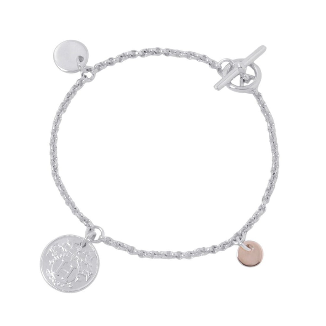 Hermes Ex-Libris PM Bracelet, SV925 Silver, 18KPG Pink Gold, Size SH. (HERMES bracelet): --- Catalog ---Category: SizeLength: 15cm / 5.9''Category: DesignType: Charm braceletColor: Pink gold, SilverGender: WomenMaterial: Pink gold (18K), Silver 925Category: GeneralBrand: HermesCountry of 