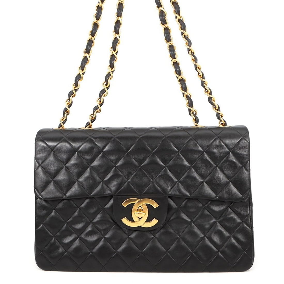 Chanel Chain Shoulder Bag, Large Matelassé, Coco Mark, Single Flap, Lambskin, A01094, Black,: --- Catalog ---Category: SizeSize (HxWxD): 21.5cm x 34cm x 10cm / 8.46'' x 13.38'' x 3.93''Category: DesignType: Handbag, Shoulder bagColor: BlackGender: WomenMaterial: Leather Leather/Fur Type: Lambs