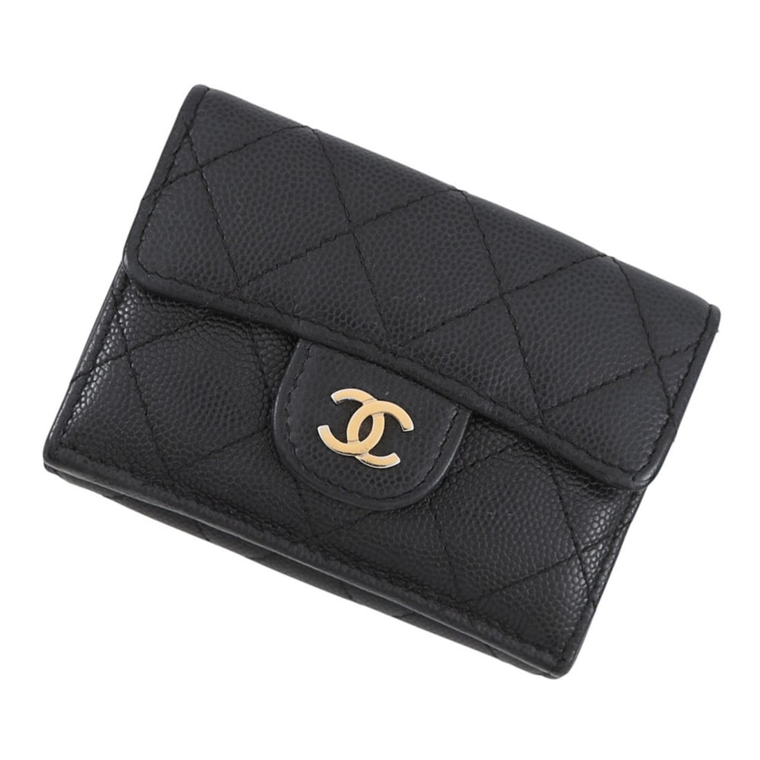 Chanel Tri-fold Wallet Matelassé Coco Mark Classic Small Flap Caviar Skin AP0230 CHANEL Black: --- Catalog ---Category: SizeSize (HxWxD): 7cm x 10.5cm / 2.75'' x 4.13''Category: DesignType: Wallet (tri-fold)Color: BlackGender: WomenMaterial: Grained Calfskin Category: GeneralMPN: AP0230-B10583-