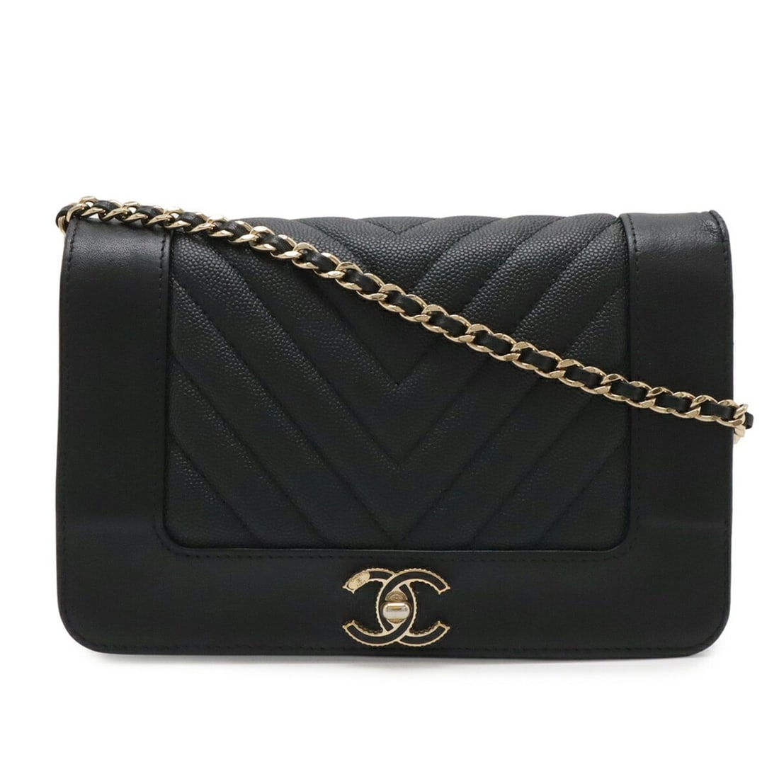 CHANEL Mademoiselle V-stitch Chevron Wallet Chain Shoulder Bag Caviar Leather Black A80972: --- Catalog ---Category: SizeWeight: 360g / 12.69oz.Size (HxWxD): 12.5cm x 19cm x 4cm / 4.92'' x 7.48'' x 1.57''Strap Length: 105cm / 41.33''Category: DesignType: Shoulder bagColor: BlackGender: Women